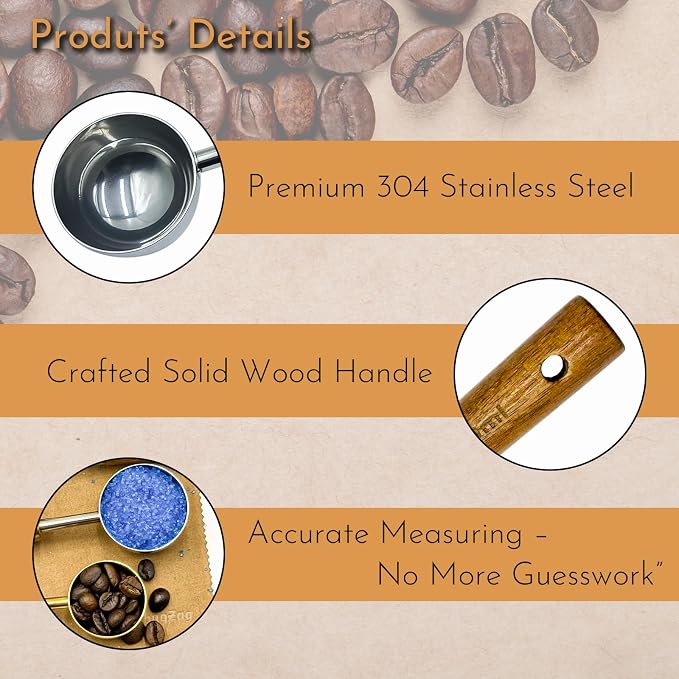 Coffee Scoop with Wooden Handle 2 Tbsp 304 Stainless Steel Measuring Tablespoon - Image 4