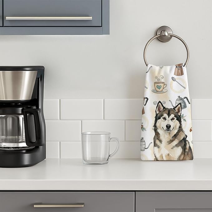 Caroline's Treasures Sable and White Alaskan Malamute Coffee Bar Kitchen Towel - Image 3