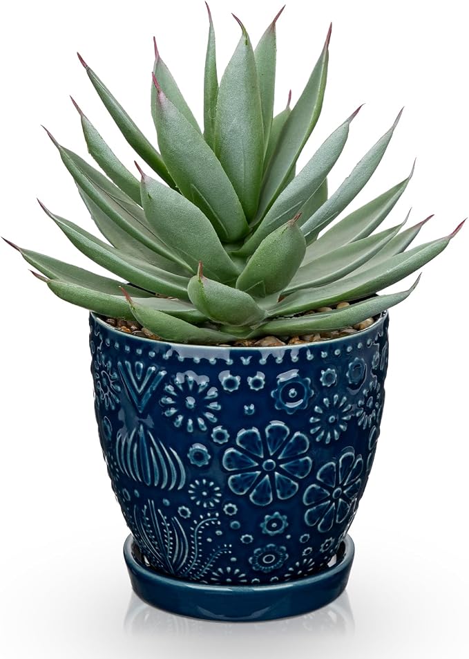 Briful Artificial Succulent Plant in Navy Blue Ceramic Planter by Briful