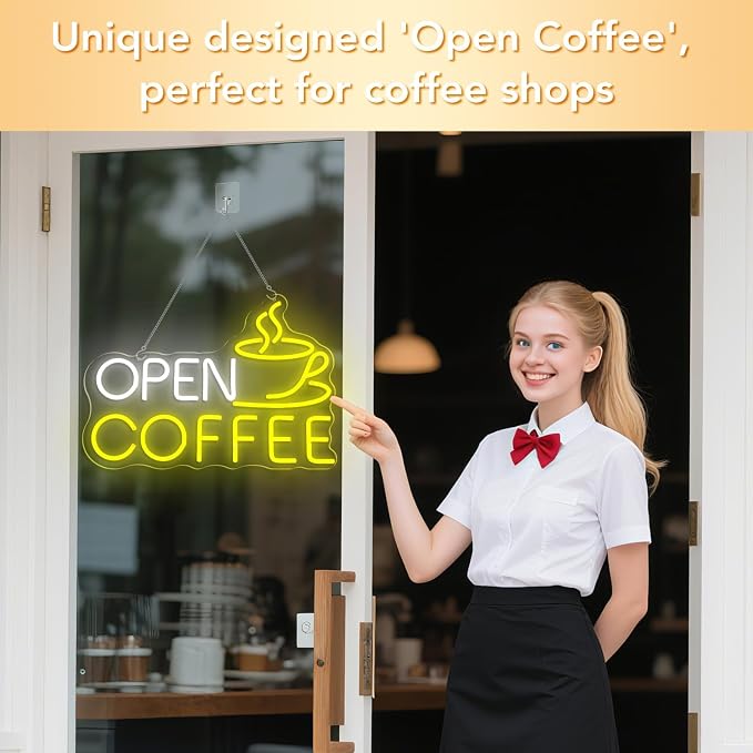Open Coffee LED Neon Sign for Shops, Home Coffee Bar Essential, Espresso - Image 2
