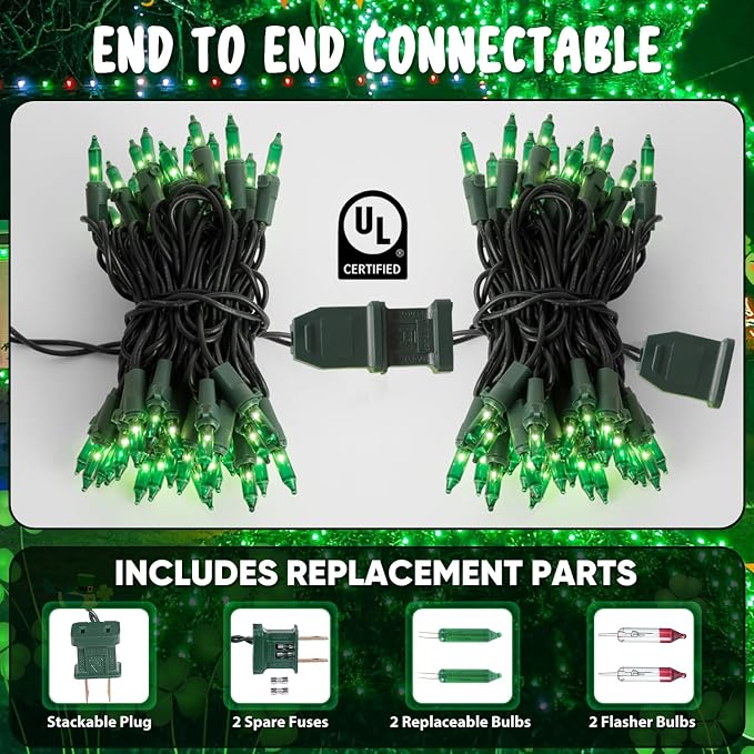 13FT 50-Count Green Christmas Lights, Incandescent Mini String Lights - Image 4