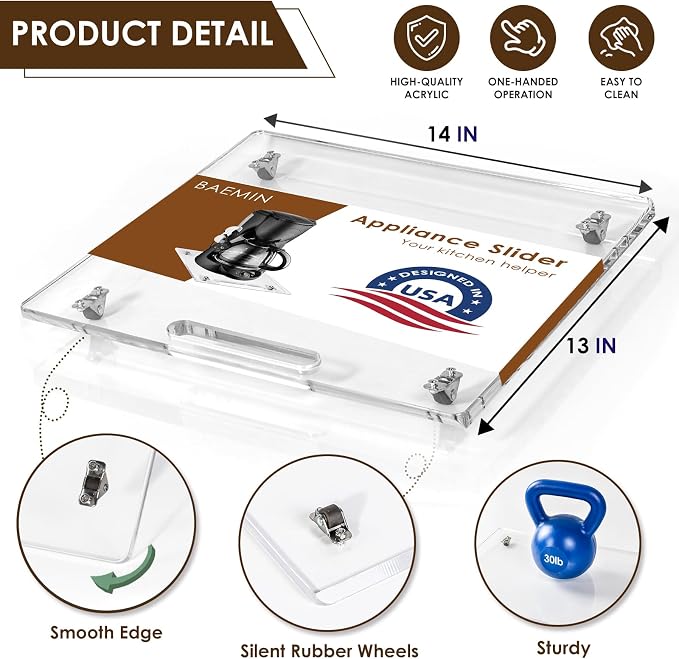 Acrylic Appliance Slider with Rubber Wheels, Sliding Tray - Image 9