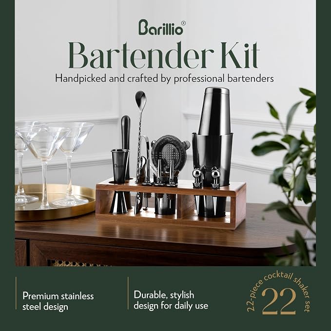 Barillio Black Bartender Kit – 23-Piece Stainless-Steel Cocktail Shaker Set - Image 2