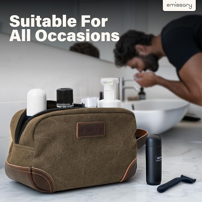 emissary Men's Canvas Travel Toiletry Bag, Leather Dopp Kit - Image 7