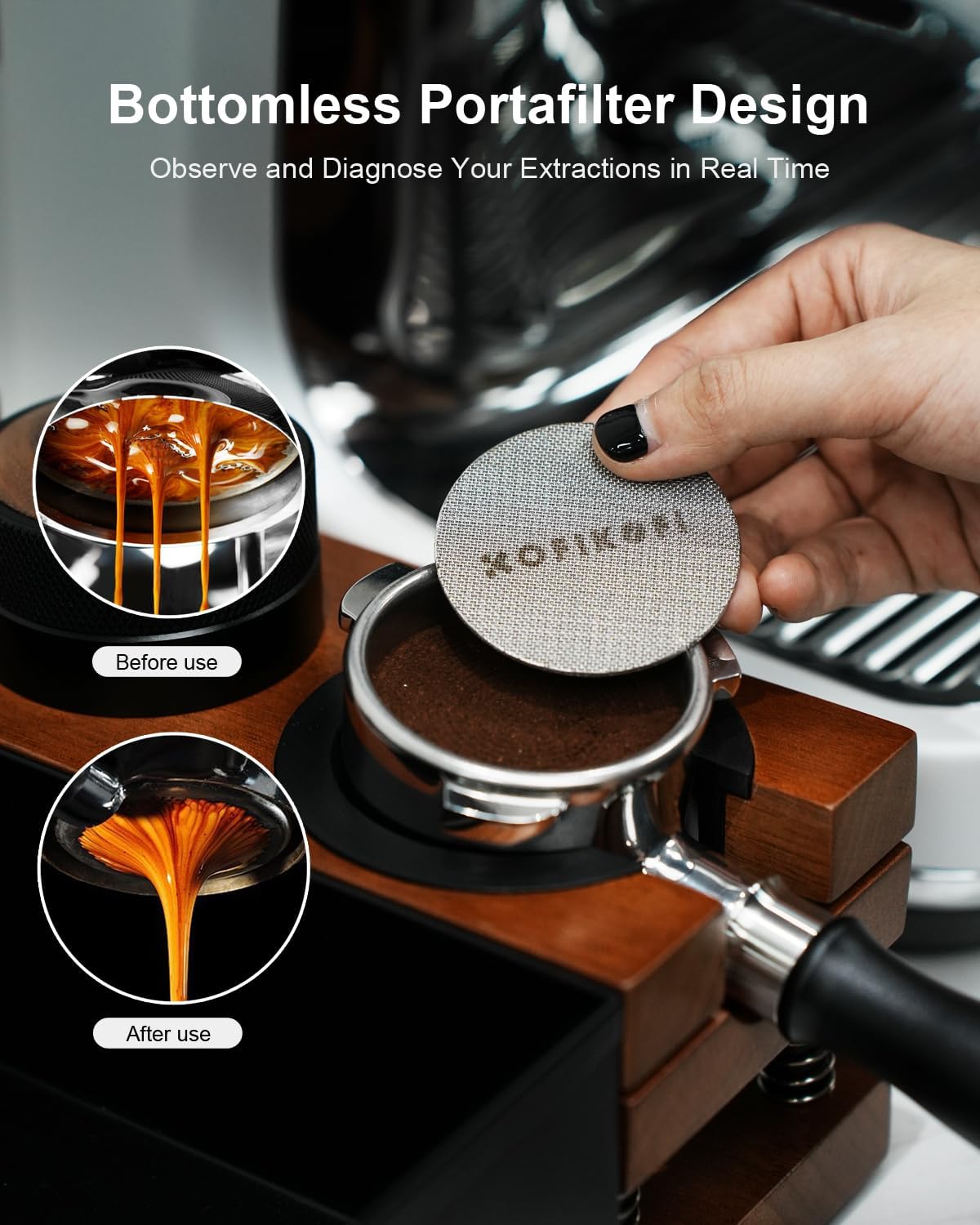 58mm Bottomless Portafilter For E61, Flair 58, ECM, Rocket, Sanremo, Synesso, Slayer, VBM Espresso Machine, 2 Ears Bottomless Naked Espresso Portafilter with 18g Filter Basket and Puck Screen