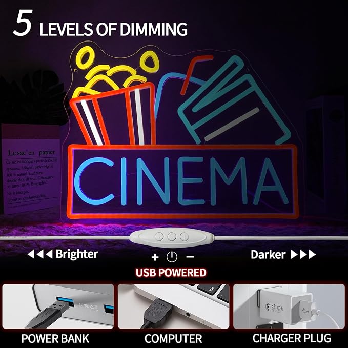Cinema Neon Sign Dimmable Movie Neon Light Sign - Image 4