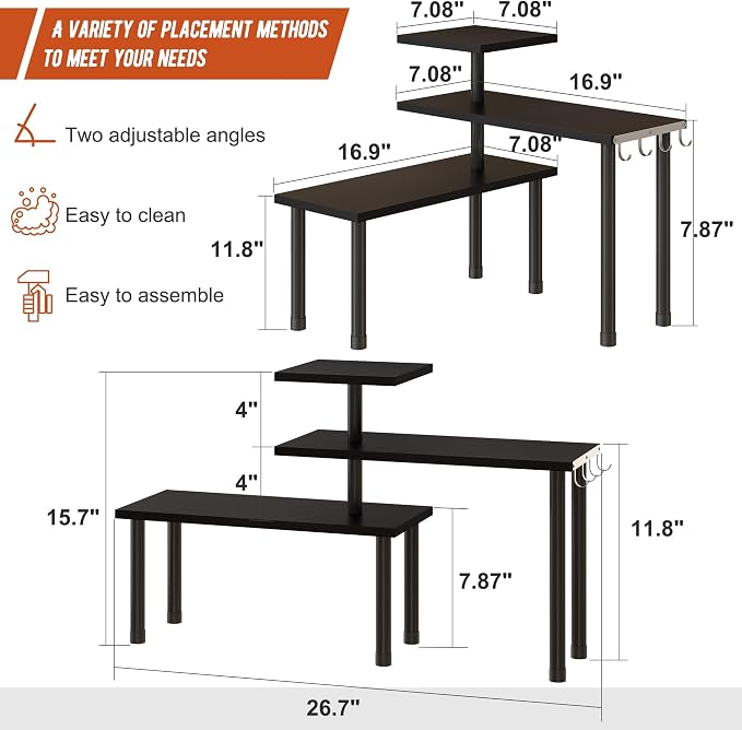 GHWIE Corner Shelf Organizer, 3 Tier Bamboo Kitchen Countertop Rack - Image 3