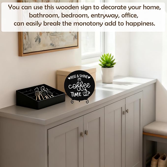 Coffee Desk Decor Sign, Farmhouse Wood Plaque, It Is Coffee Time Wood Sign - Image 3