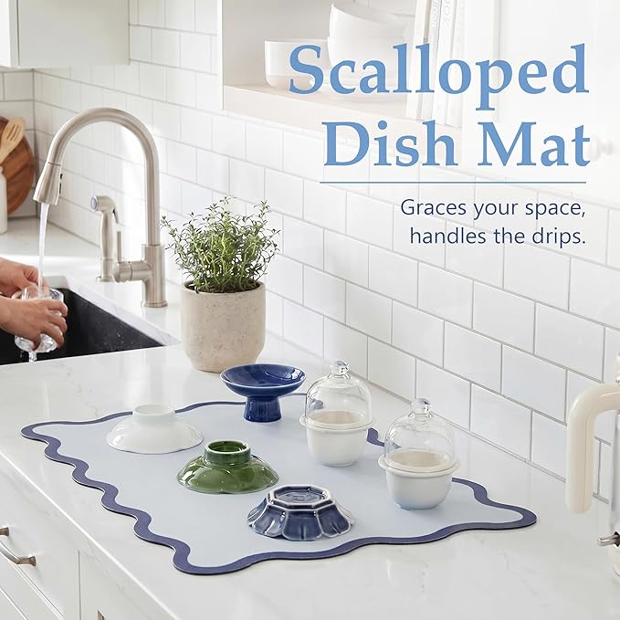 Scalloped Dish Drying Mat for Kitchen Counter, Absorbent Easy Clean Non-slip - Image 2