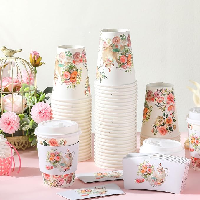 Vesici 60pcs Tea Party Decorations 14oz Disposable Coffee Cups - Image 5