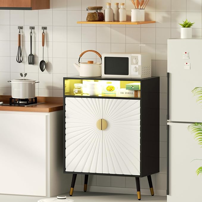 EOYUTLLY Wine Bar Cabinet with Power Outlet & LED Light, Coffee Bar Cabinet - Image 9