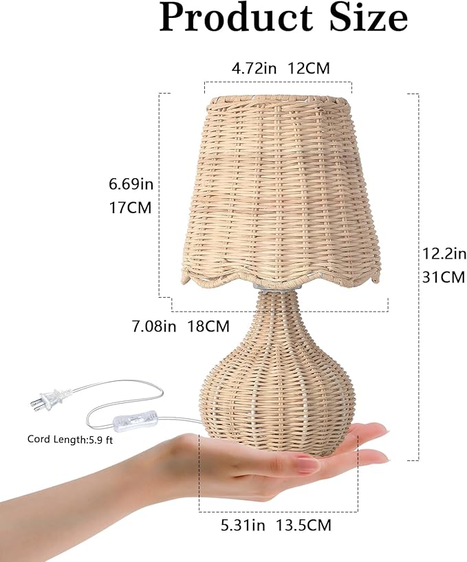 Ziqqeelam Rattan Small Bedside Table Lamp - Image 2