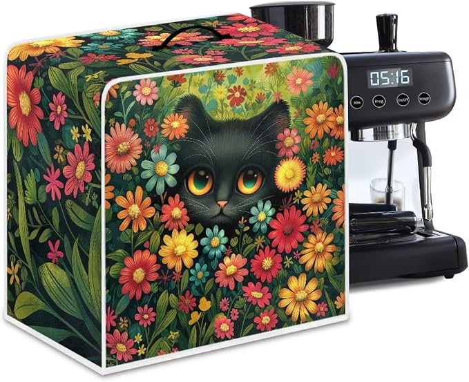 Black Cat Flowers Coffee Machine Dust Covers - Image 2