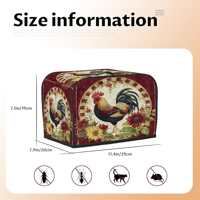 Rooster Sunflower Farmhouse Toaster Cover 2 Slice Wide Slot Washable Appliance - Image 5