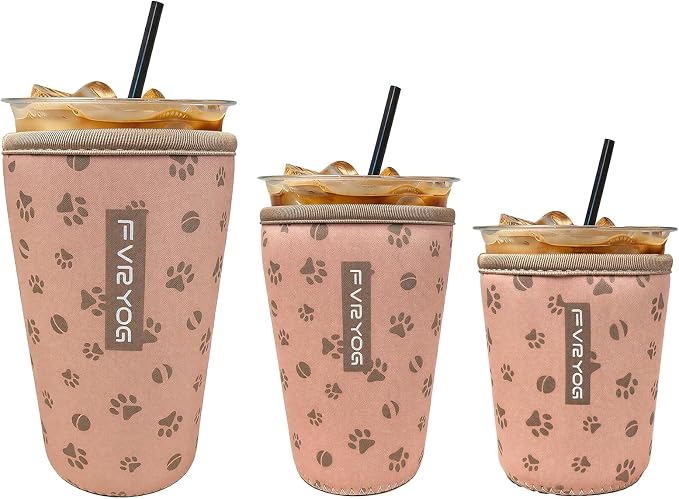 3 Pack Reusable Insulated Neoprene Iced Coffee Sleeves & Coffee Cup Holder by Fvryog