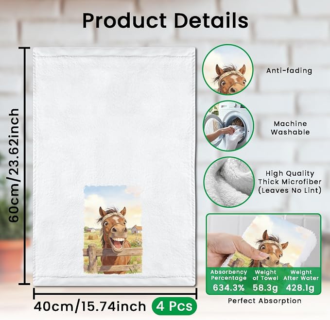 CUTHOLLOW Farmhouse Animal Decorative Kitchen Towels Set of 4, 15.74"x23.62" - Image 2