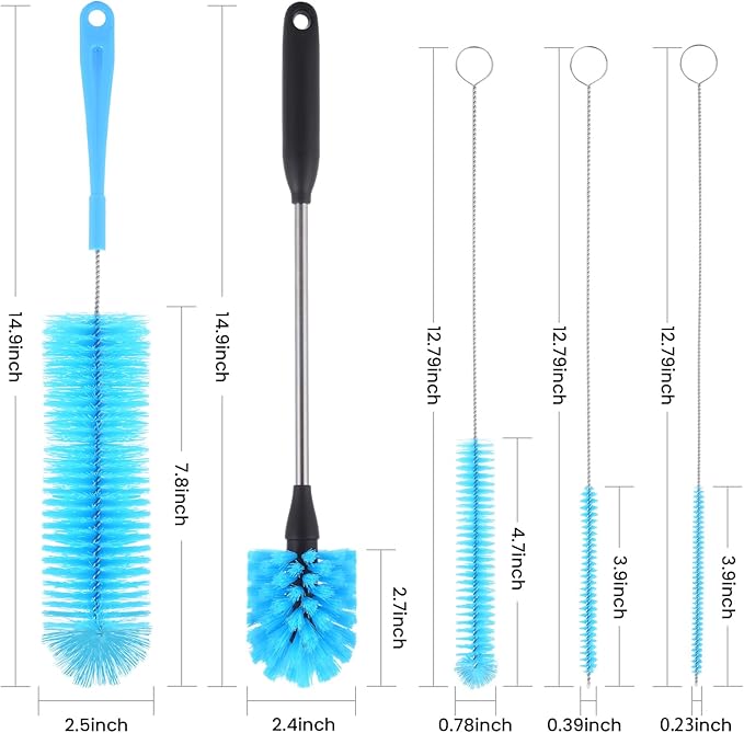 5 Pack Bottle Brush, Straw Cleaner Brush & Water Bottle Brush, 15 in Stainless - Image 6