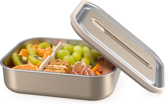 Bentgo MicroSteel Leak-Proof Lunch Box - Microwave-Safe, Oven-Safe, Bento-Style Container with Removable Divider, Airtight Lid, Sustainable Design, Odor & Stain Resistant (Gold)