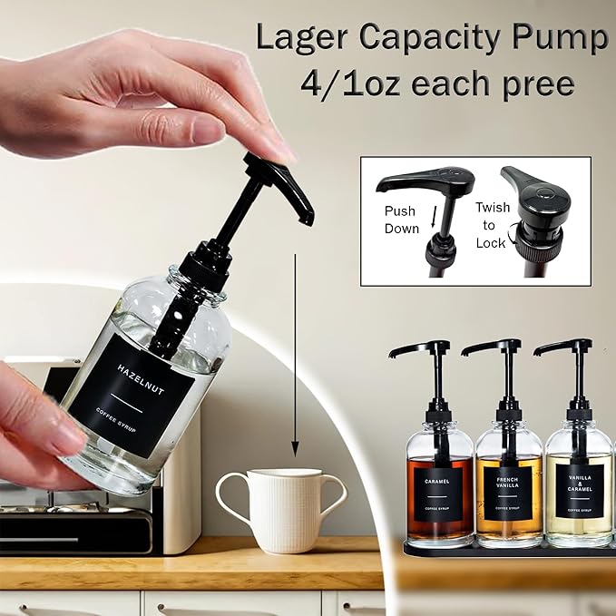Coffee Syrup Dispenser for Coffee Bar, Glass Syrup Bottle - Image 4