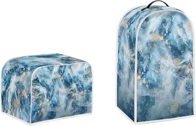 doginthehole Blender Cover and Toaster Cover 4 Slice Aesthetic Blue Gold Marble by doginthehole