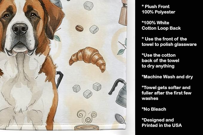 Caroline's Treasures Brown and White Saint Bernard Coffee Bar Kitchen Towel - Image 4