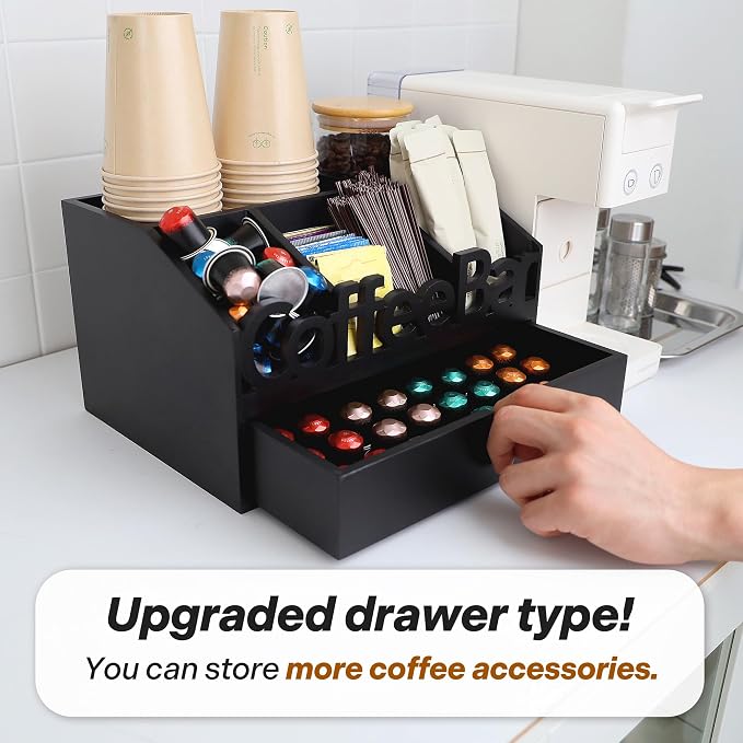 Coffee Bar Organizer Countertop, Wooden Coffee Station - Image 2