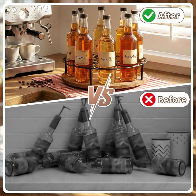 2 Pcs 9 Bottles Rotating Coffee Syrup Organizer, Large S Syrup Rack Carbon - Image 4