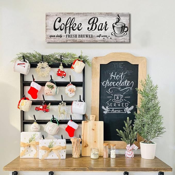 Rustic Wood Grain Coffee Station Decor - Image 2