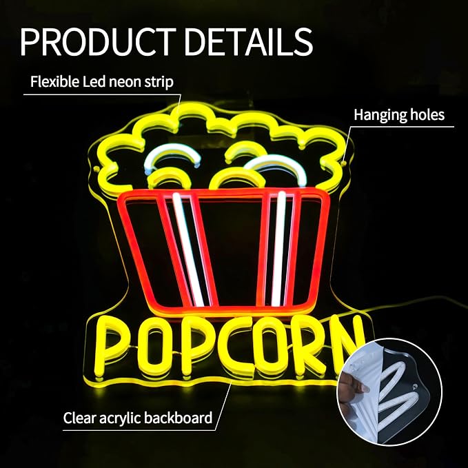 Popcorn Neon Sign for Wall Decor Dimmable Food Led Lights Signs Snacks Led - Image 6