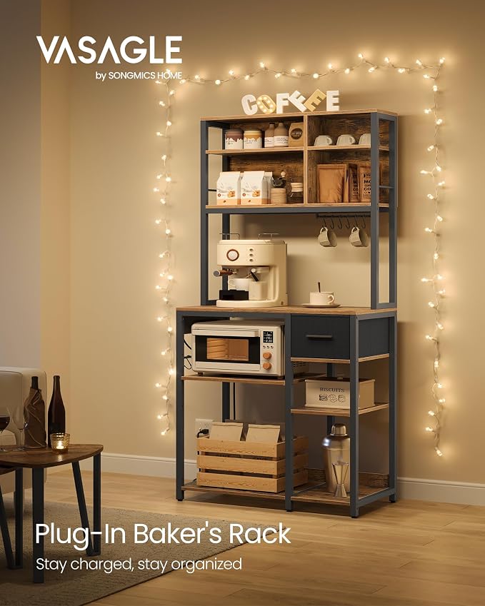VASAGLE Bakers Rack with Charging Station, Coffee Bar, 15.7 x 31.5 x 71 Inches - Image 3