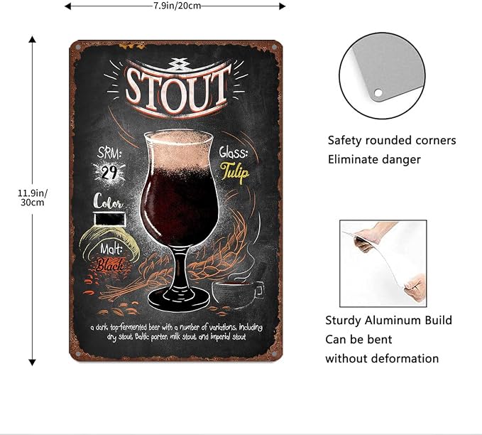 Stout Beer Vintage Aluminum Metal Sign, 8x12 Inch, Retro Chalkboard Style Wall - Image 3