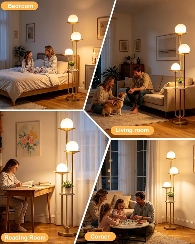 Lightdot Globe Floor Lamp with Shelf 3-Lights Modern Dimmable Floor Lamps - Image 8