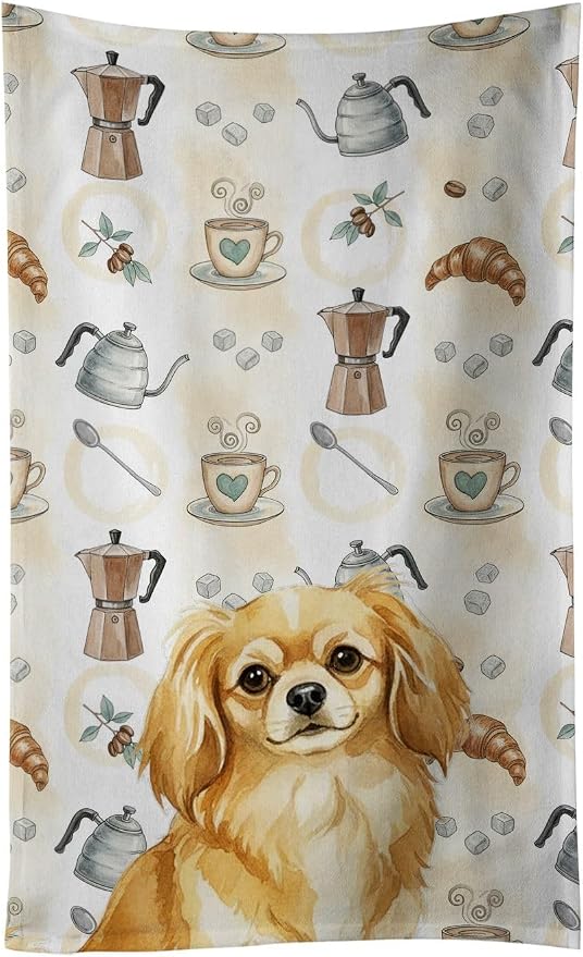 Caroline's Treasures Gold Tibetan Spaniel Coffee Bar Kitchen Towel Velour Plush by CarolinesTreasures