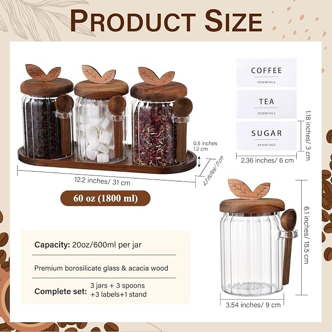Remerry 3 Pcs Coffee Bar Accessories Set 20 oz Glass Sugar Storage Jars - Image 3