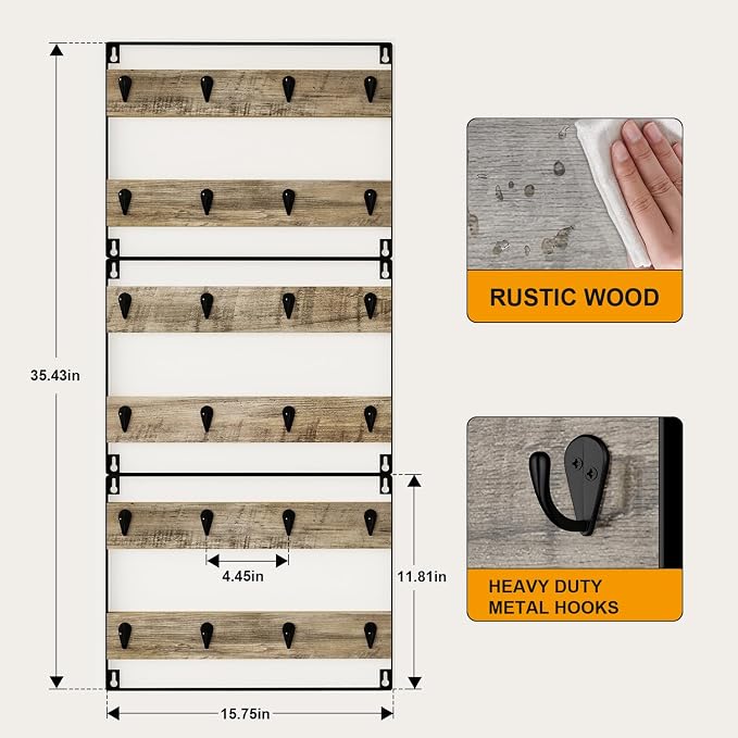 IBUYKE Wall-Mounted Mug Rack Set of 3, 24-Hook Large Coffee Display Organizer - Image 4