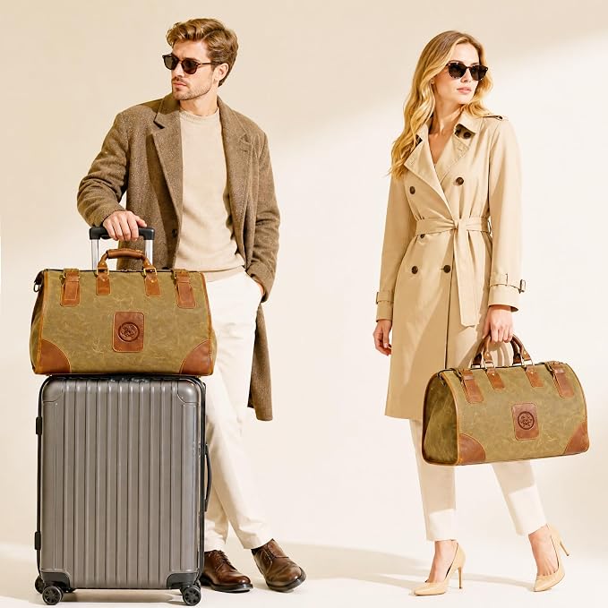 Water Resistant Canvas + Leather Travel Luggage Tote Duffle Gym Suitcase - Image 3