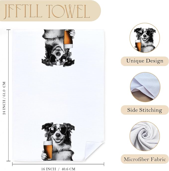 Funny Collie Beer Kitchen Towels, Collie Gifts Dish Tea Towels - Image 7