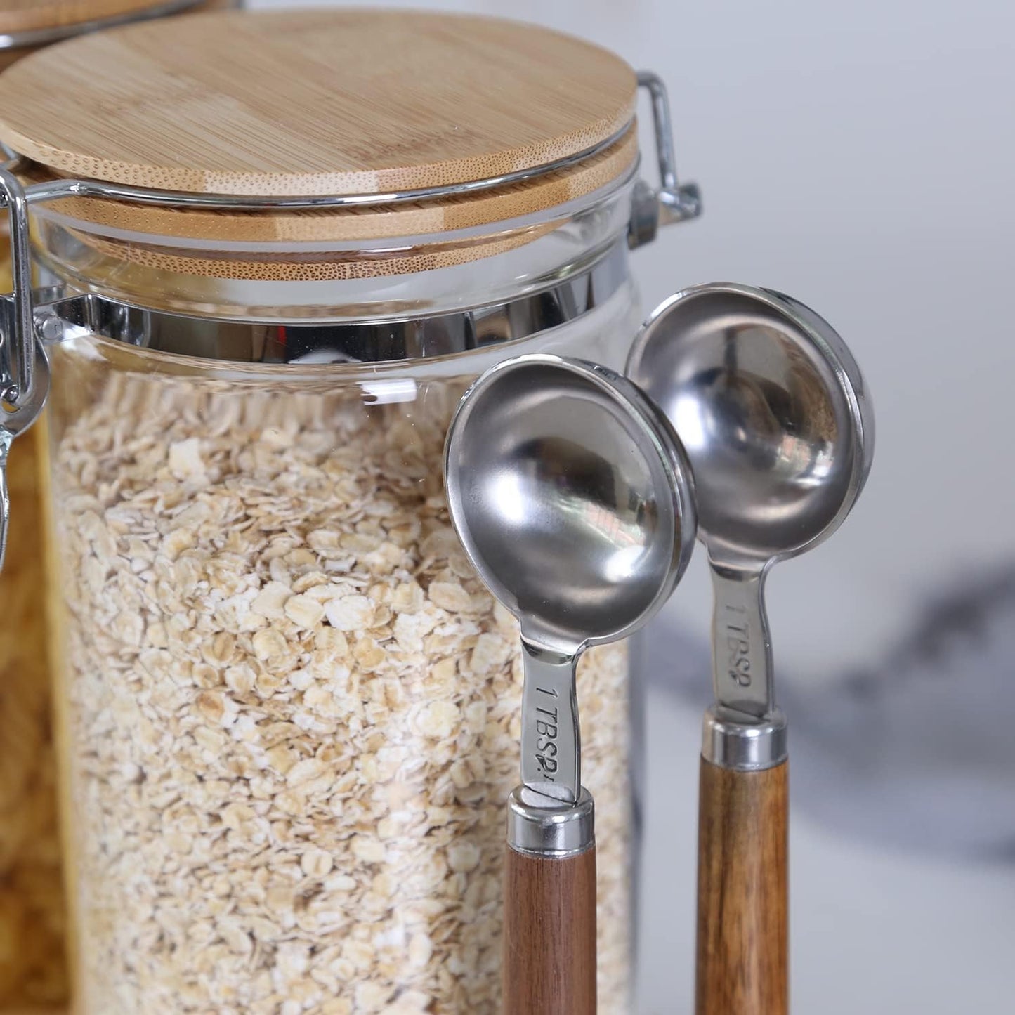KKC Airtight Tall Glass Coffee Sugar Jar Canisters with Hinged Lids and Scoops for Kitchen Countertop,Sealed Glass Containers for Ground Coffee, Beans,Brown Sugar,Loose Tea,Cereal,Oatmeal,Flour