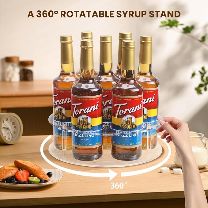 IEEK Large Rotating Coffee Syrup Organizer 7 Bottles Clear Acrylic Coffee Syrup - Image 2