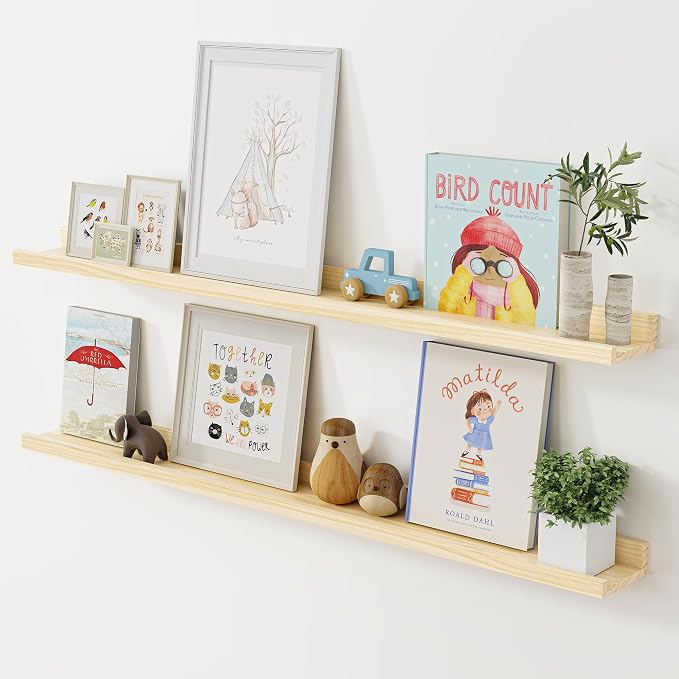 Long Floating Shelves for Wall, 48 inch Solid Wood Picture Ledge Shelf by Acovy