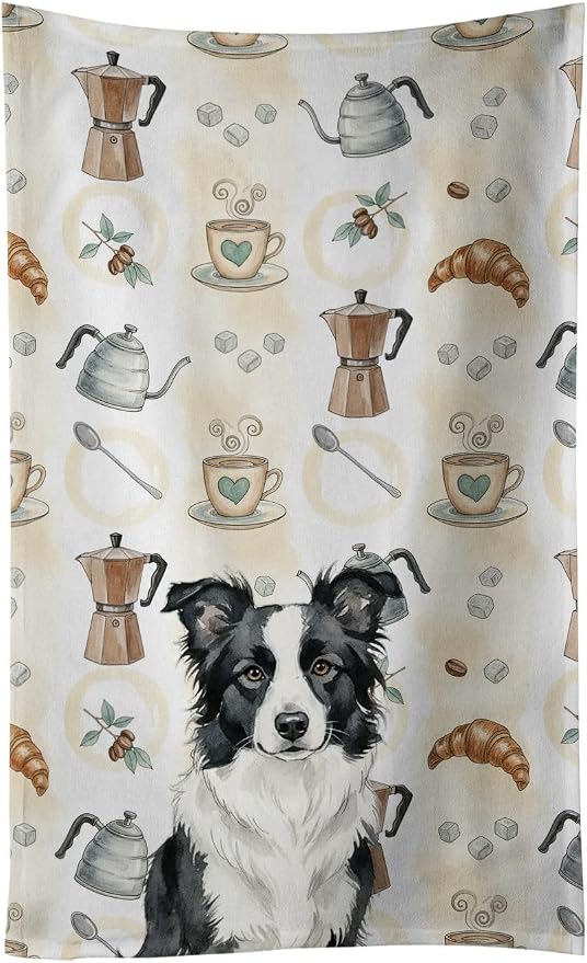 Caroline's Treasures Border Collie Coffee Bar Kitchen Towel Velour Plush Front by CarolinesTreasures