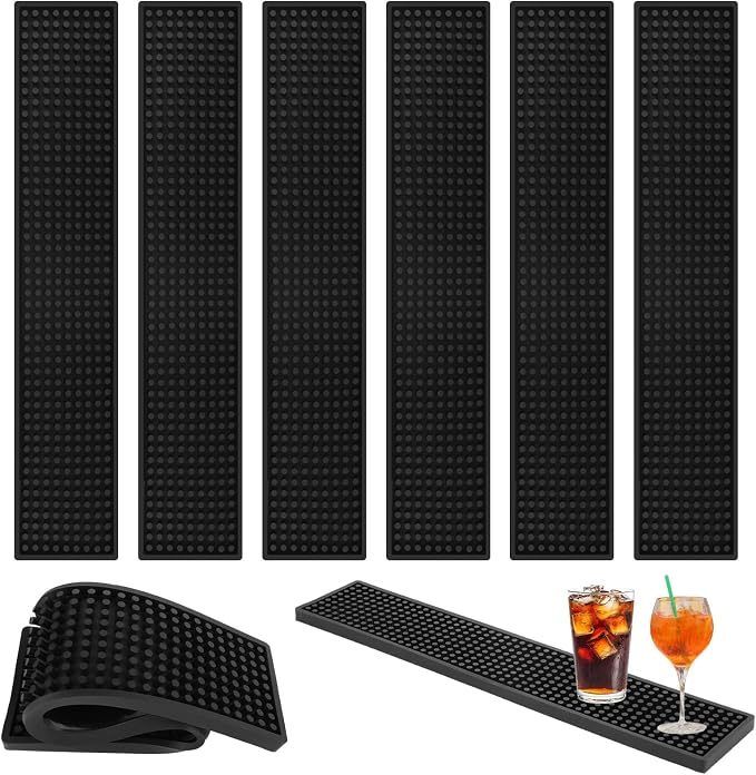 Acrux7 6 Pack Black Rubber Bar Mats, 17.7"x3.5" Non-Slip Spill Mat, PVC Bar by WelcometoAcrux7