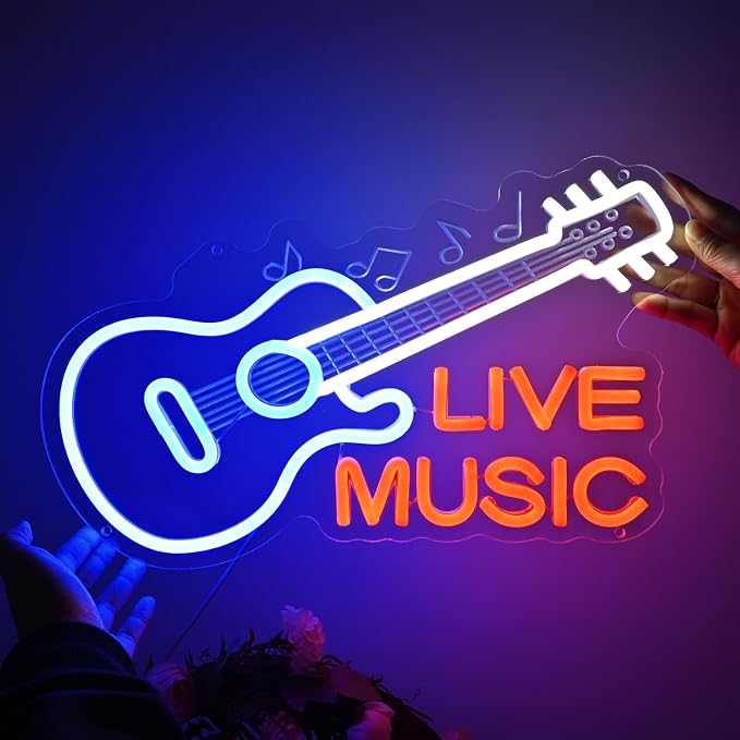 Planzo Guitar Neon Sign Live Music LED Neon Light Wall Decor - Image 3