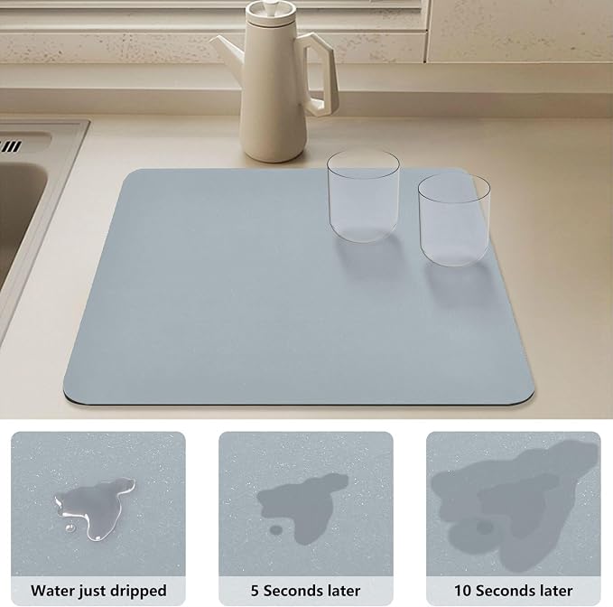 Greyish Blue Dish Drying Mat for Kitchen Counter No-slip Rubber Bottom Dish - Image 4