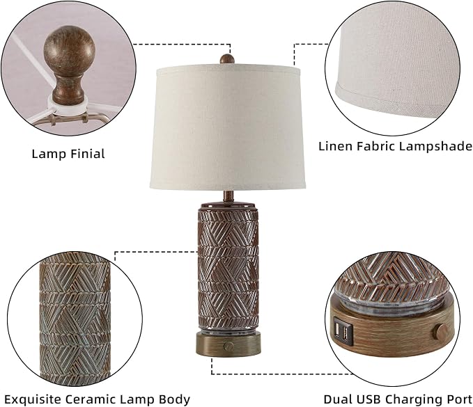 RORIA Set of 2 Farmhouse Table Lamps - Image 5