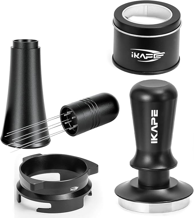 IKAPE 54mm Espresso Tamper Kit 4 in 1 Black, Complete Portafilter accessory set by IKAPE