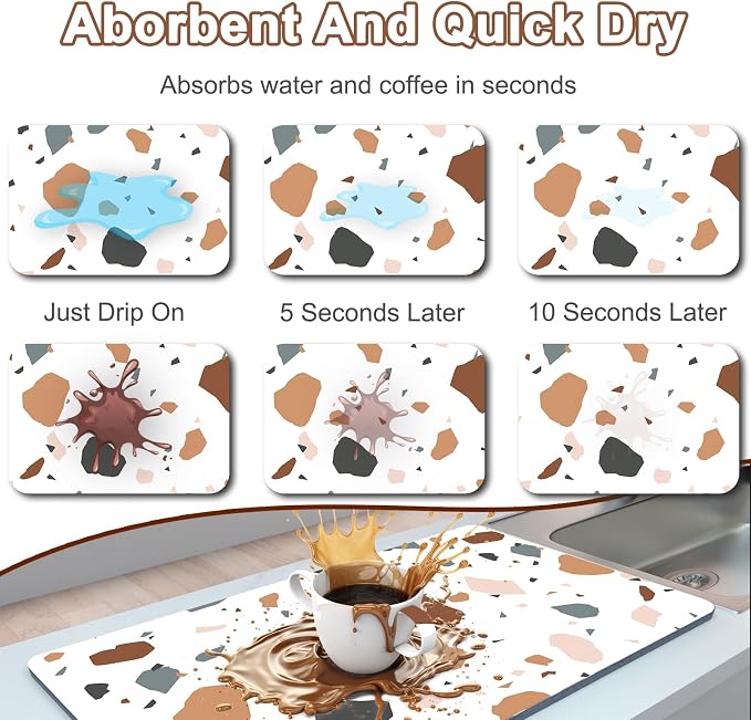 Dish Drying Mat for Kitchen Counter, Super Absorbent & Stain-Resistant - Image 3