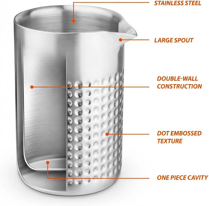 Elsjoy 18 oz Stainless Steel Cocktail Mixing Glass, Double Walled Bartender - Image 5