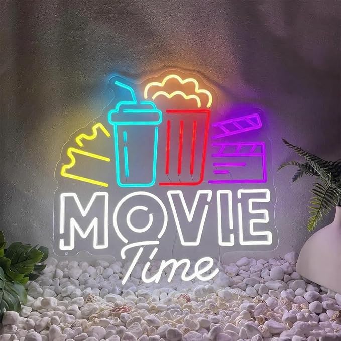 Movie Time With Popcorn Box Coke Neon Sign, Dimmable Cinema LED Neon Light by Unknown