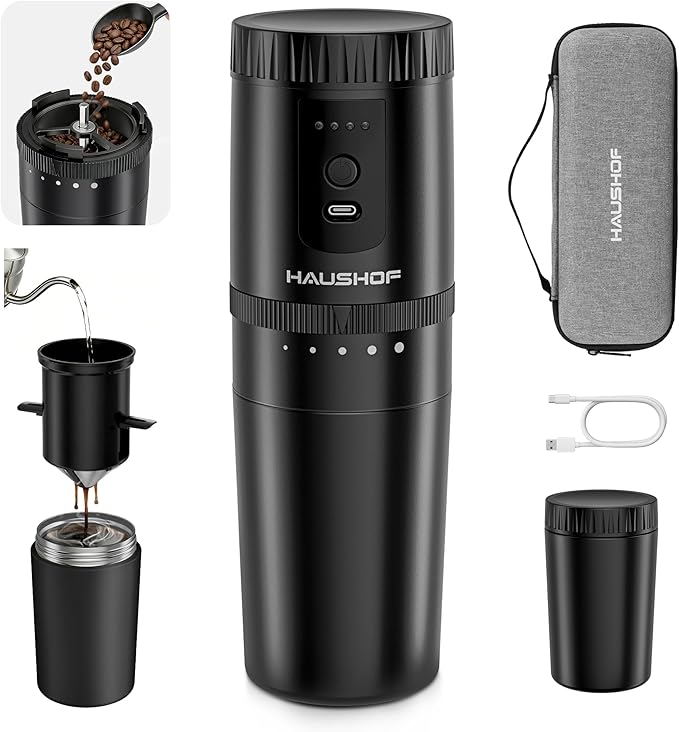 HAUSHOF Portable Coffee Grinder, Camping Coffee Makers, Portable Burr Coffee by HAUSHOF
